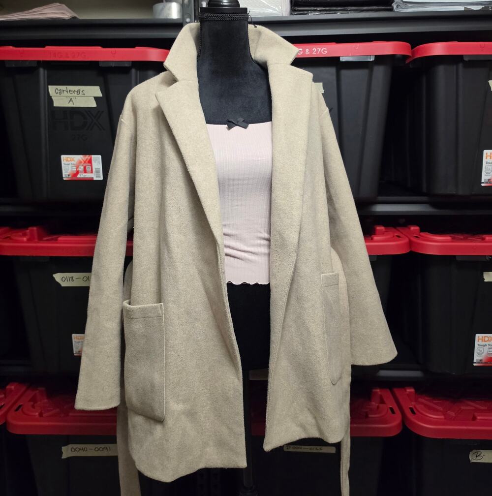 ZARA Beige Wrap Coat Jacket Belted Lapel Patch Pockets Small Soft Minimalist